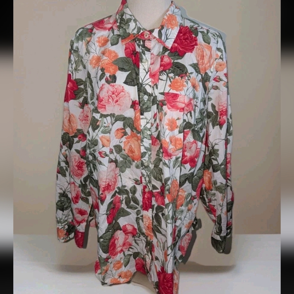 Talbots Garden Floral Party Button Down Blouse  Shirt Size 18w